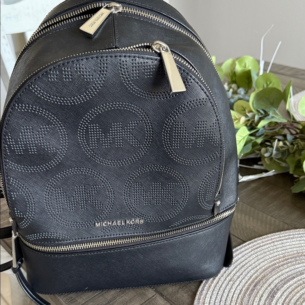 Michael Kors Black and Silver Logo Backpack